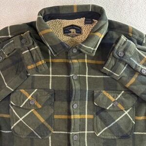 Freedom Foundry Sherpa Lined Flannel Shirt Men XL Green Plaid Fleece Shacket
